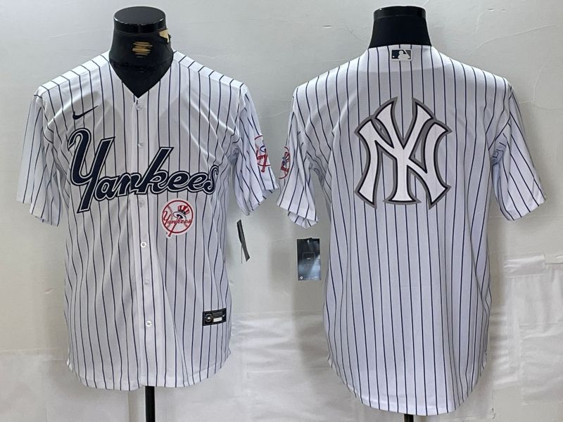Men New York Yankees Blank White stripe Three generations joint names Nike 2024 MLB Jersey style 14